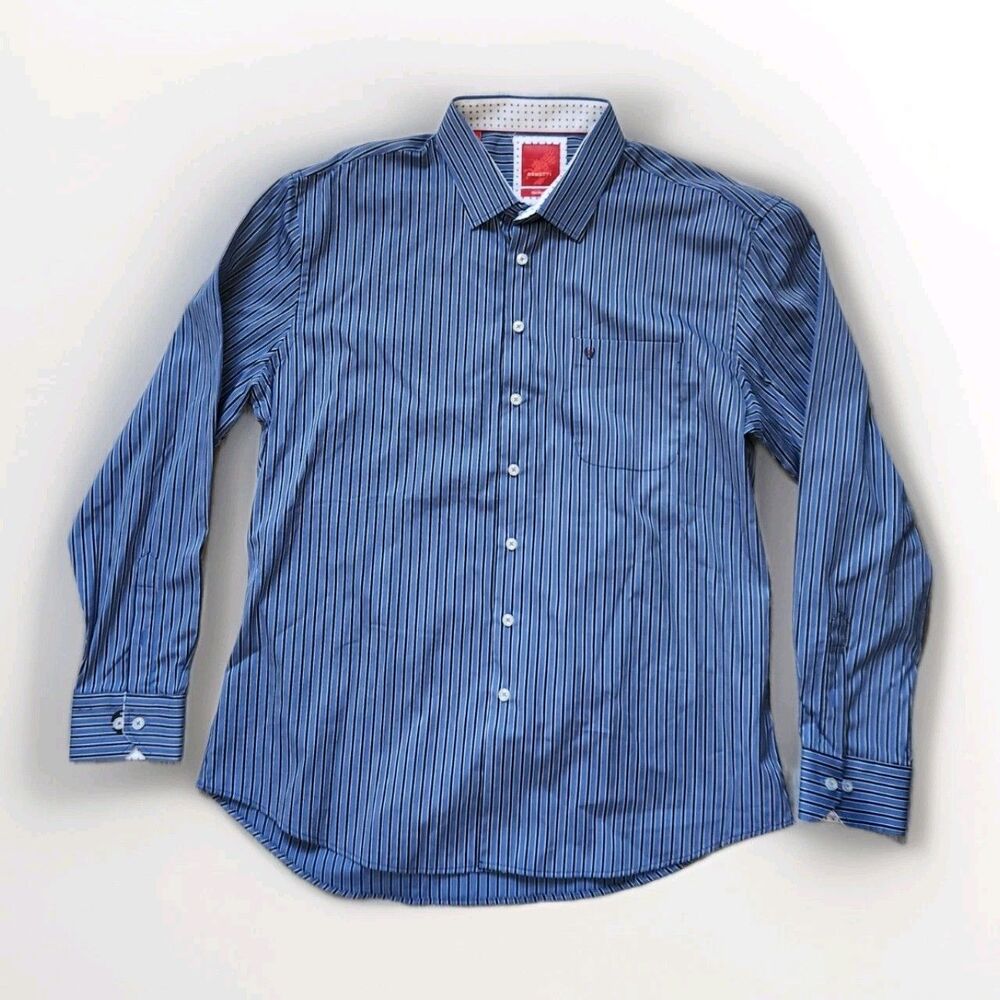 Benetti Modern Fit Dress Shirt Blue Black Stripe Point Collar Pocket Men XXL EUC